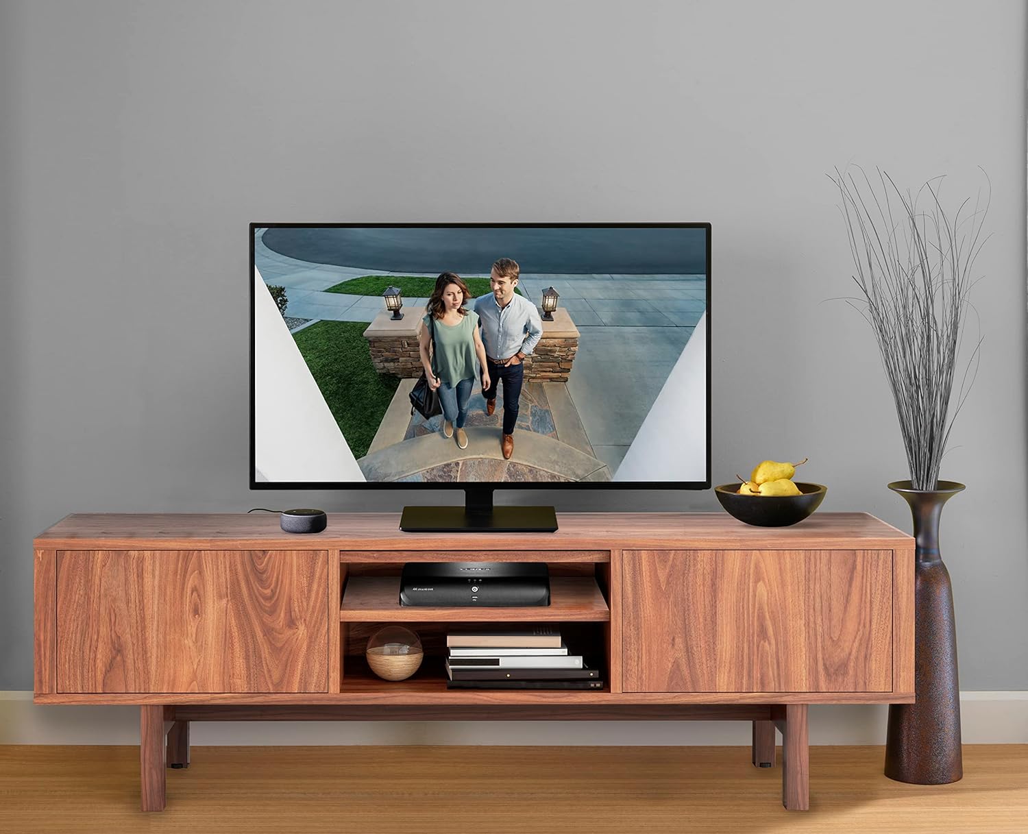 Modern living room with TV and console