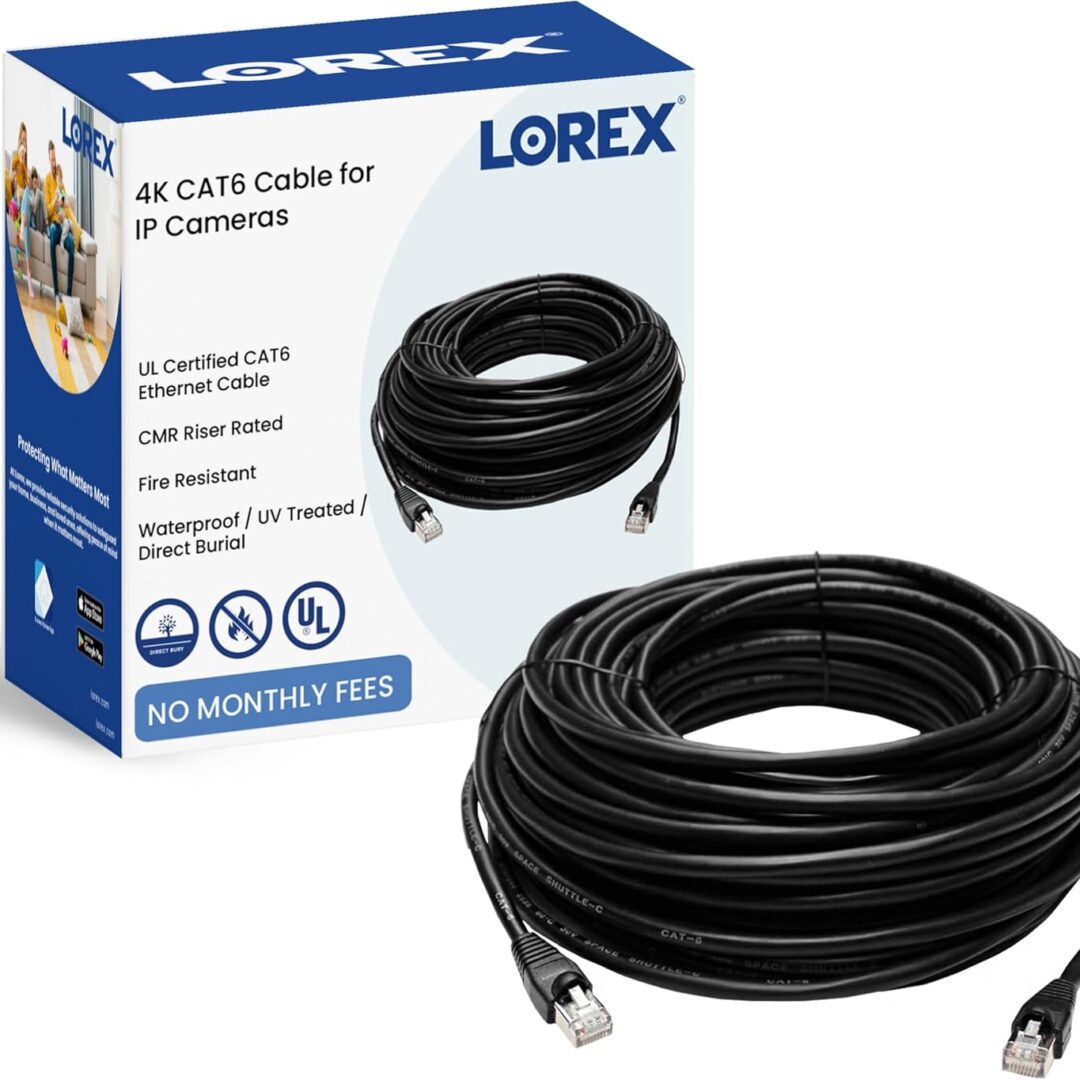 Lorex 60ft CAT6 Ethernet cable with RJ45 connectors.