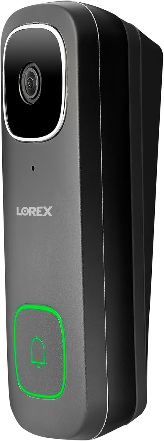 Close-up of a black Lorex security camera or sensor device.