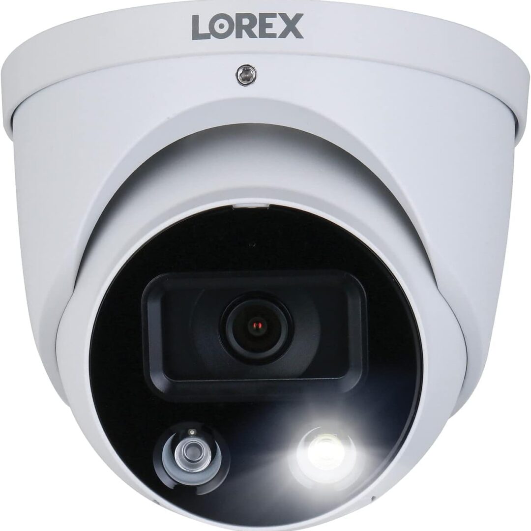 White Lorex security dome camera with visible lens and sensor.