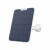 Modern solar panel mounted on a white bracket for outdoor use.