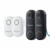 A set of white and black wireless doorbell buttons with LED indicators.