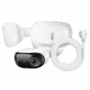 Outdoor security camera kit with floodlight and accessories.