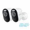 Two white 5MP security cameras against a blue background.