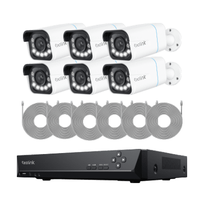 A security camera system with six cameras and a DVR unit.