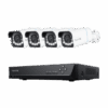 A security camera system with four cameras and a DVR unit.