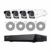 Security camera system with four cameras and a digital recorder.