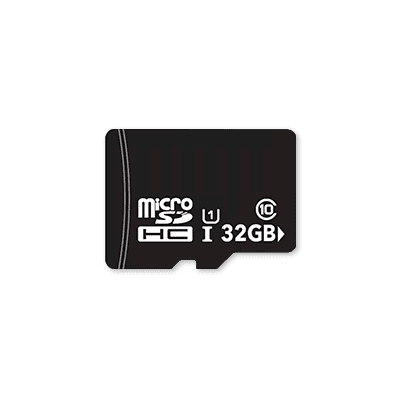 A 32GB microSDHC memory card with a black design.