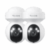 Two white Reolink security cameras with dual lenses.