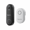 A black and white Reolink video doorbell and chime set.
