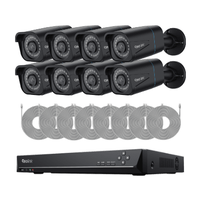 Surveillance camera system with multiple cameras and a DVR unit.