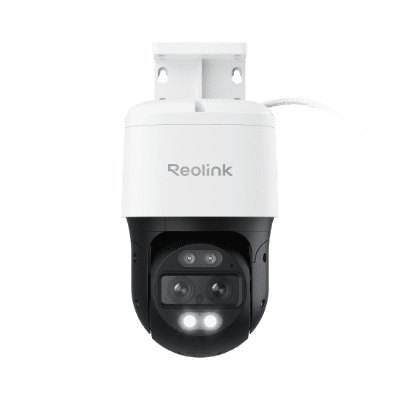 White Reolink security camera with motion sensor and night vision.