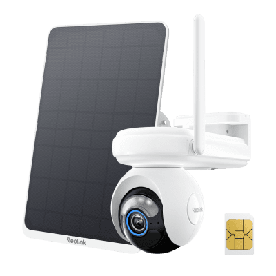 Wireless security camera with solar panel and SIM card slot.