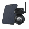 Solar-powered security camera with antenna and solar panel.