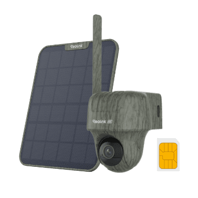 Solar-powered outdoor security camera with SIM card slot.