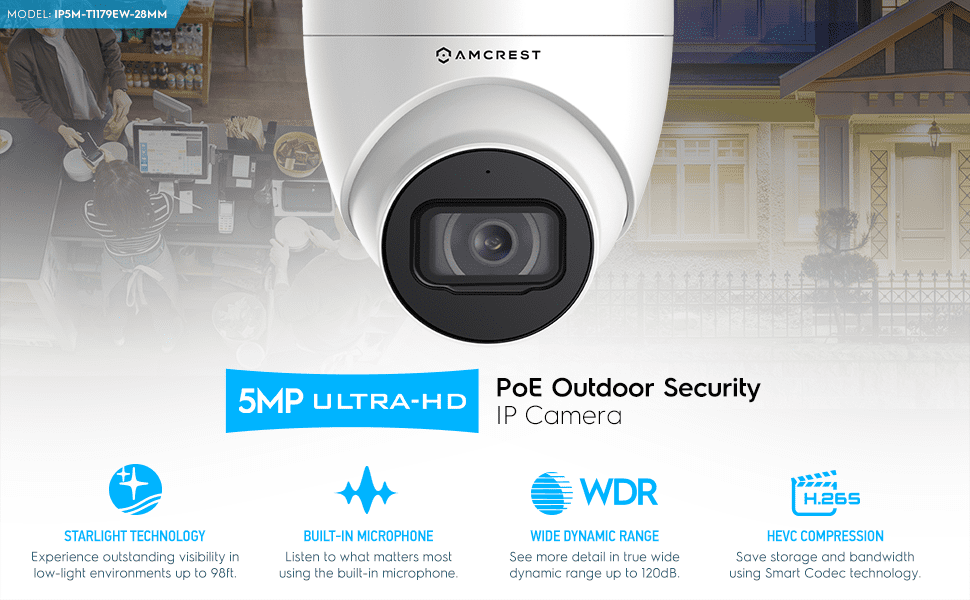 5MP Ultra-HD outdoor security IP camera with WDR and night vision.