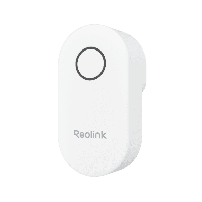 White Reolink smart doorbell with camera and button.