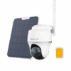 Security camera system with solar panel and SIM card for wireless connectivity.