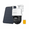 Solar-powered security camera with motion sensor and remote control.
