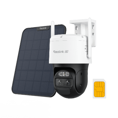 Solar-powered security camera with motion sensor and remote control.