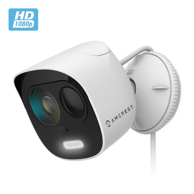 White HD security camera mounted on a wall.