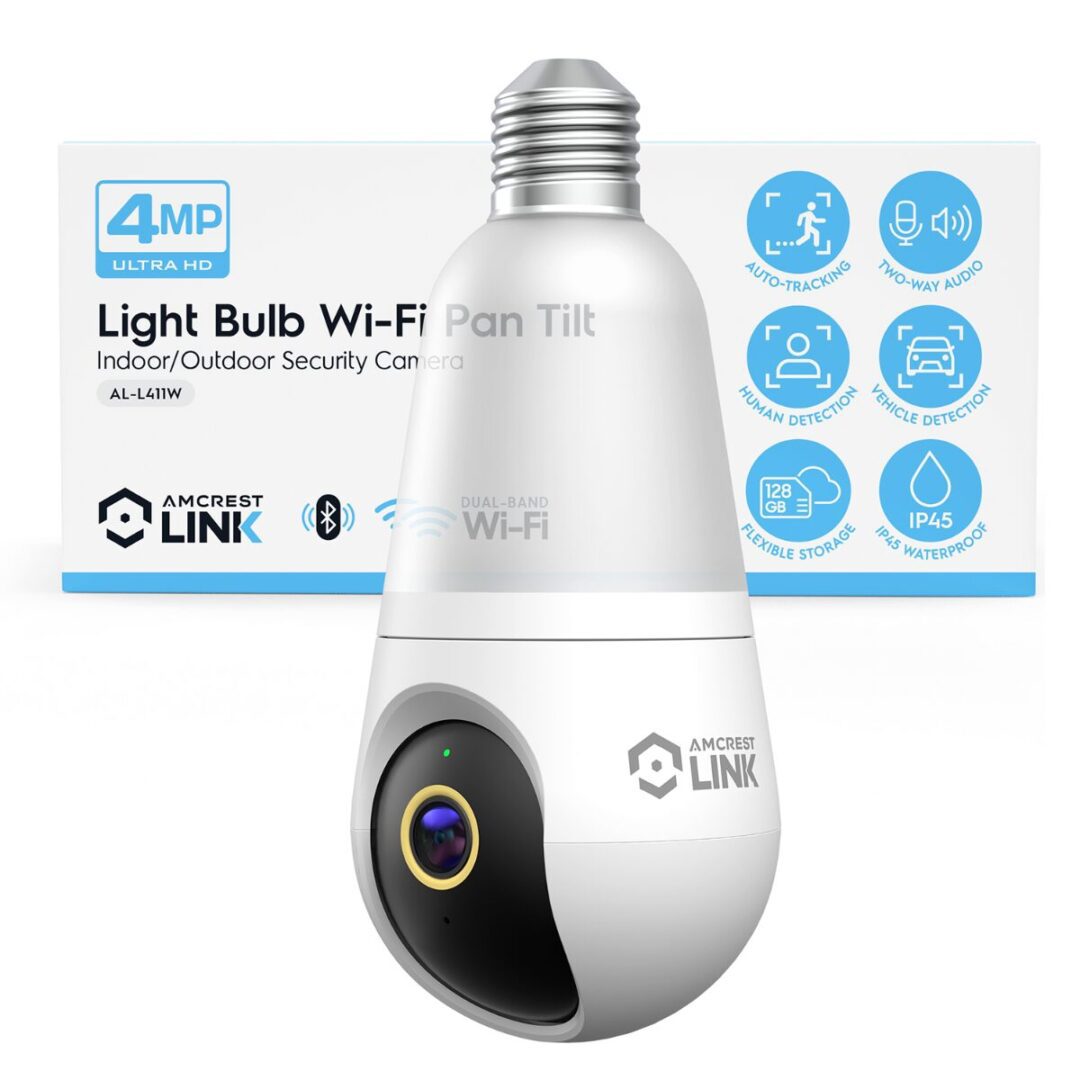 A smart Wi-Fi light bulb with a built-in security camera.