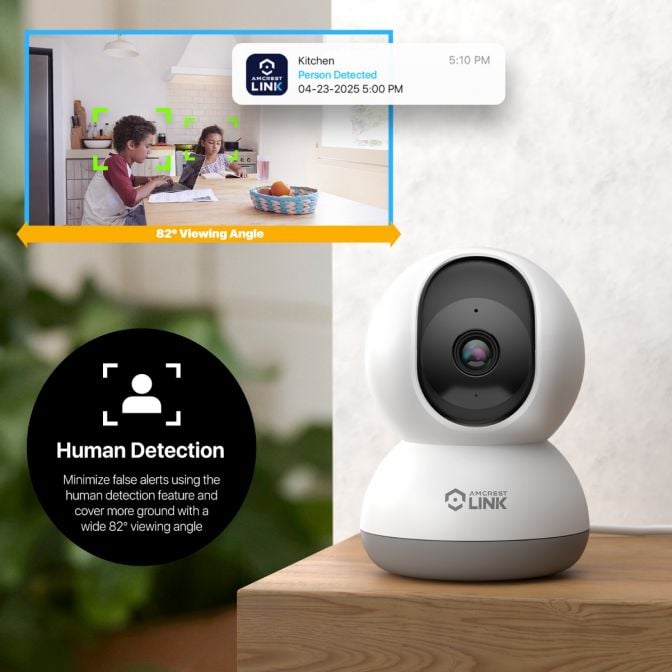 Smart home camera with human detection and two-way audio feature.