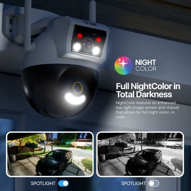 Security camera with Night Color feature for clear night vision.
