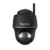 Black Reolink security camera with antenna and infrared light.