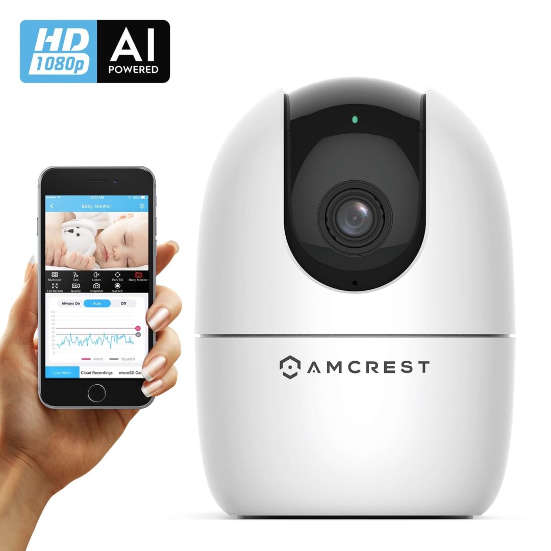 Amcrest HD AI security camera with mobile app control.