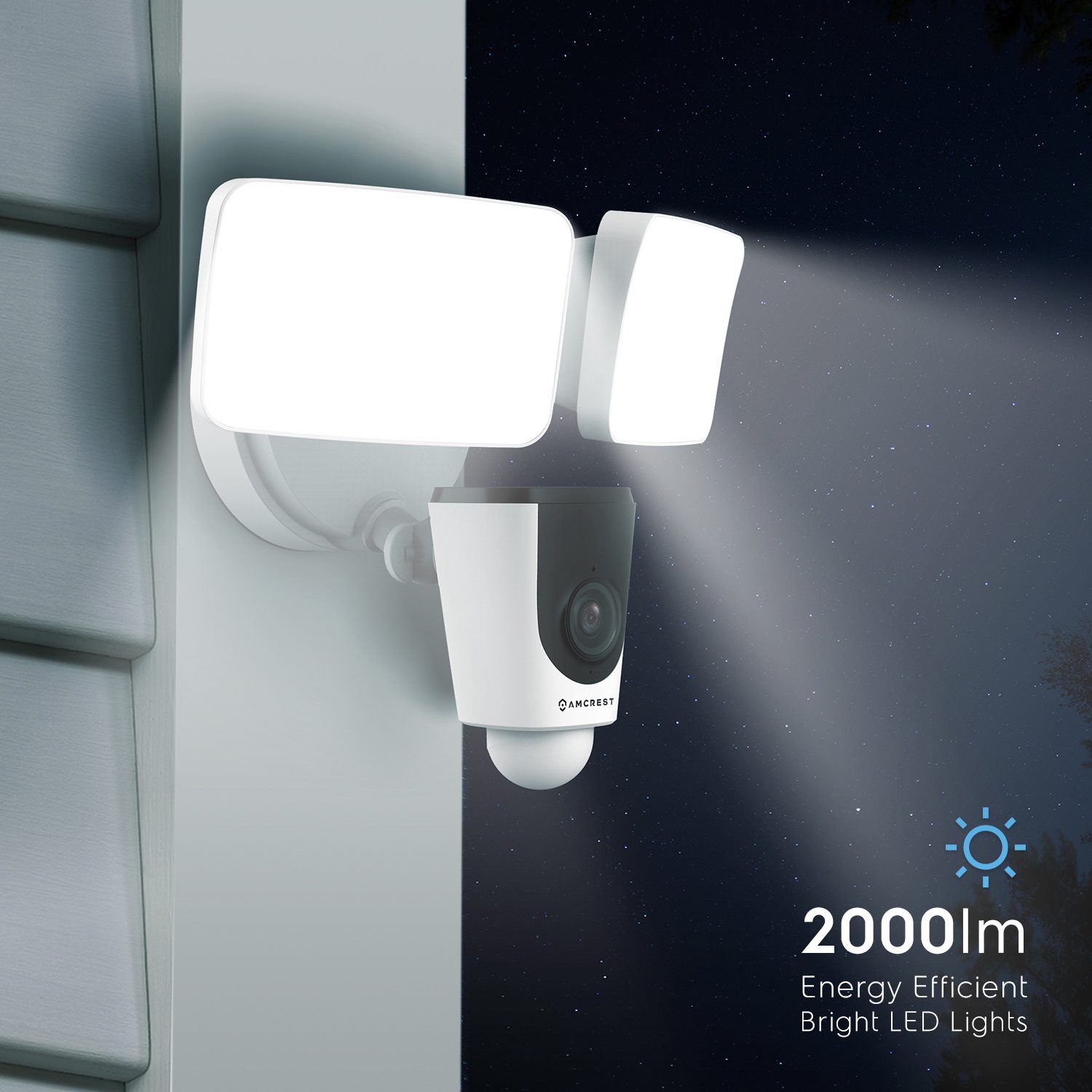 A modern outdoor security light with motion sensor and bright LED illumination.
