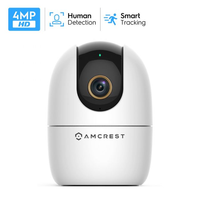 White 4MP security camera with human detection and smart tracking features.