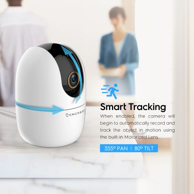 Smart home security camera with AI person detection and smart tracking.