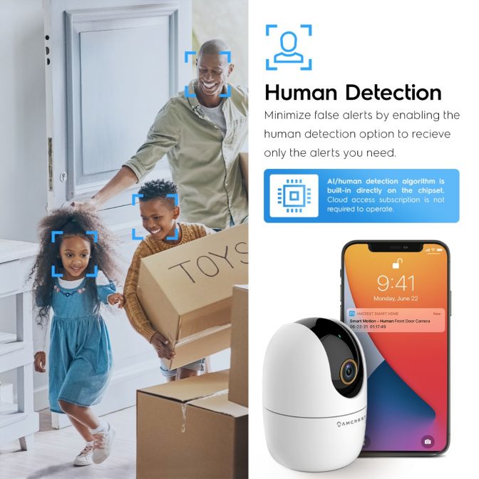 Home security camera with human detection technology.