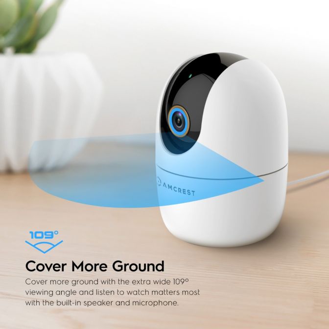 Indoor security camera with 360° coverage and AI tracking features.