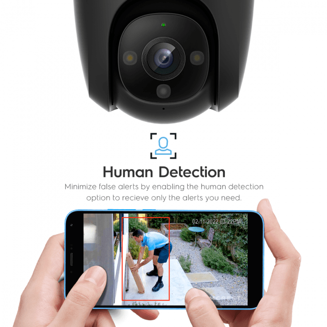 Smartphone displaying live human detection from a security camera.