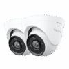 Dual-lens white security camera with sleek design.