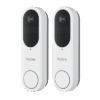 Two white Reolink smart video doorbells against a gray background.