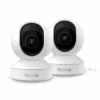 Two white Reolink security cameras side by side.