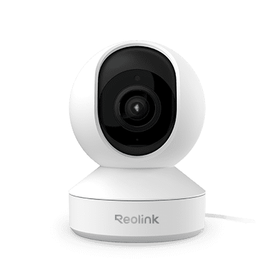 White Reolink security camera with a black lens and base.