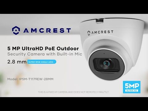 Amcrest UltraHD PoE Outdoor Security Camera with built-in mic and 5MP resolution.