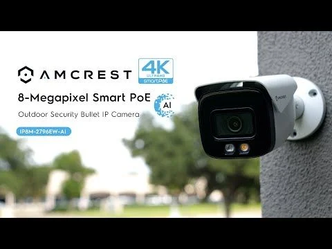 Amcrest 4K Megapixel Smart PoE Security Camera mounted outdoors.