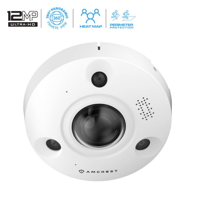 White 360-degree security camera with multiple lenses and sensors.