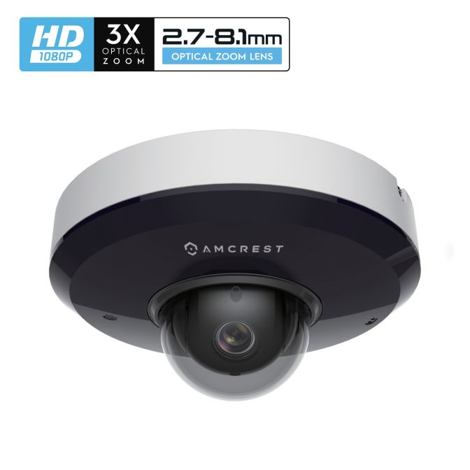 A sleek black and white security dome camera with 3X zoom.