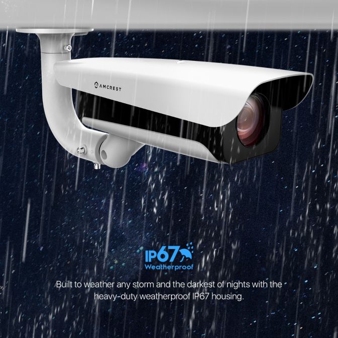 Outdoor security camera with waterproof rating p67 in heavy rain.