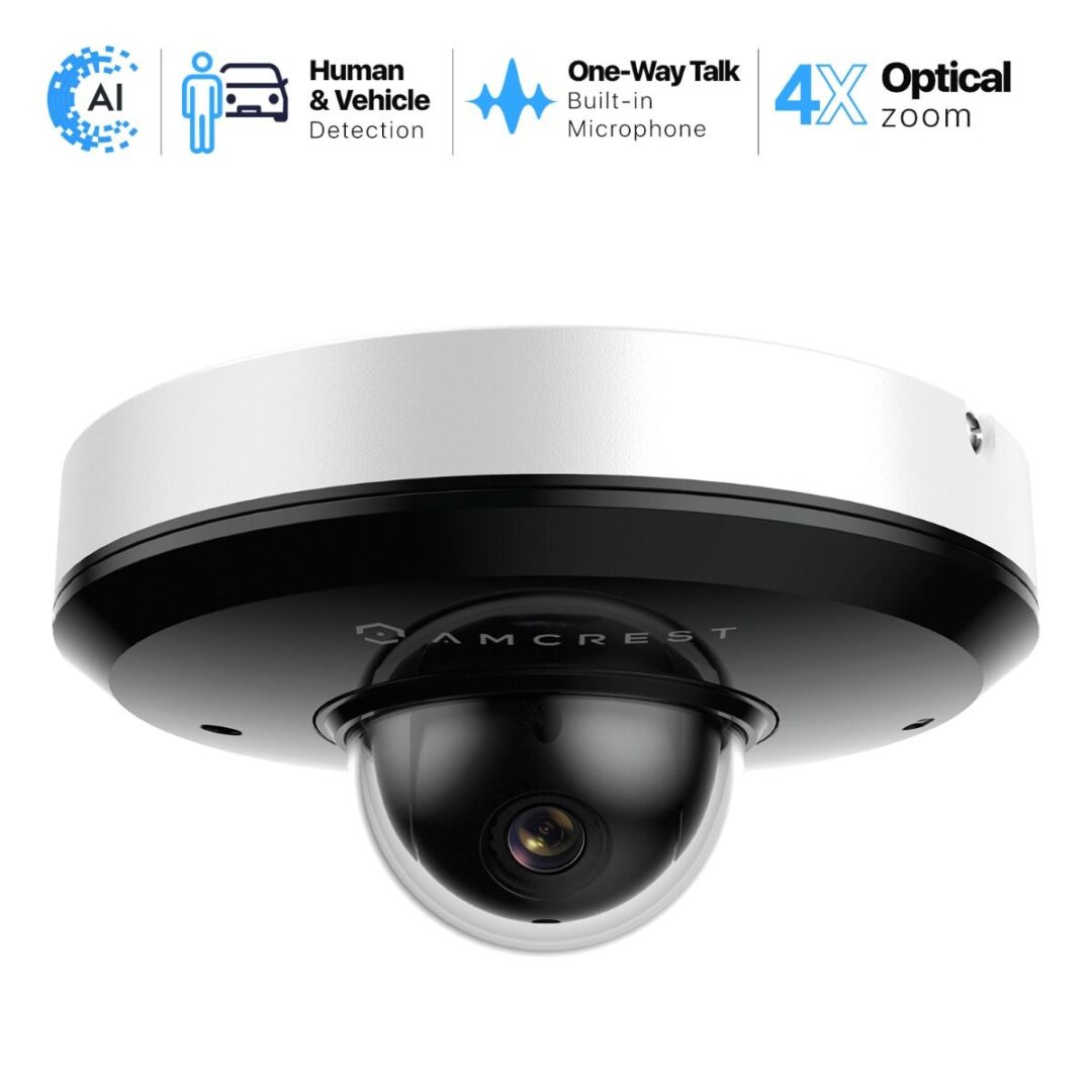 Ceiling-mounted 4K security camera with advanced AI features.