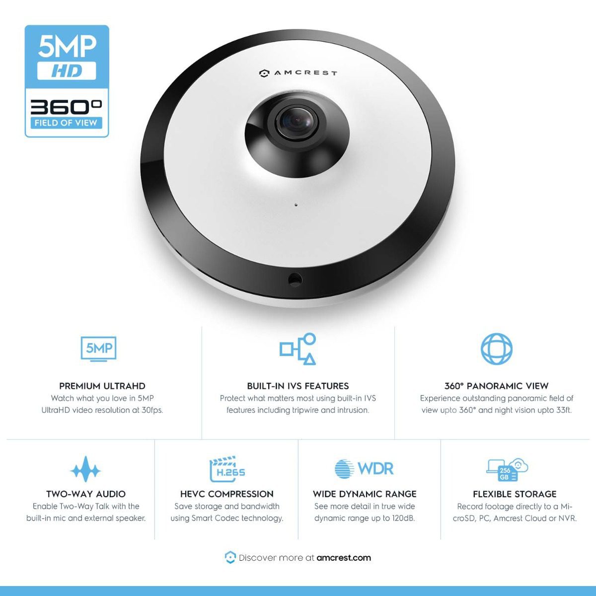 360-degree panoramic security camera with 5MP HD resolution.
