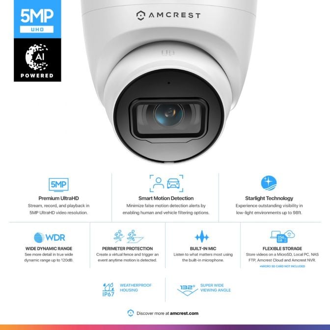 Security camera with 5MP resolution and AI features for clear surveillance.