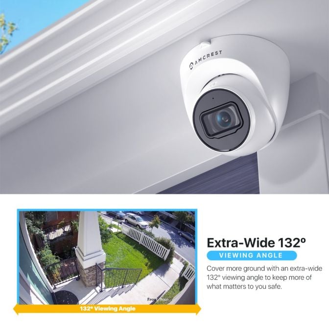 Indoor security camera with 132° wide-angle lens for expansive coverage.