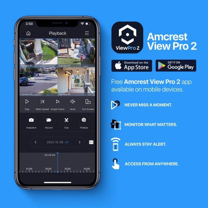 Amcrest View Pro 2 app interface displayed on a smartphone.